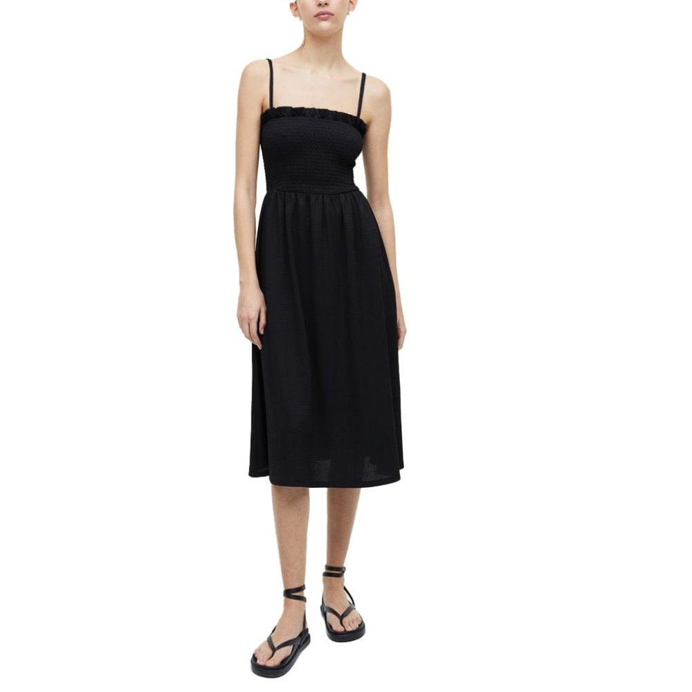 H&M Smocked Midi Dress, Black, XS